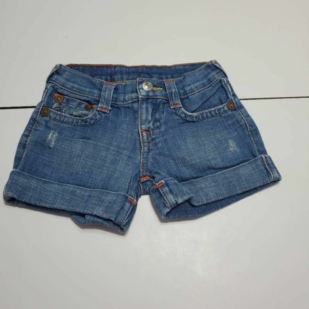 True Religion Girls Heidi Jean Shorts Blue Pockets Distressed Flat Front 4
